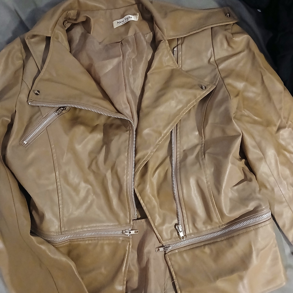 Tan leather fashion jacket